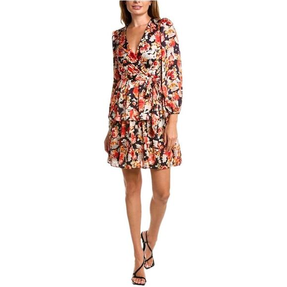 Julia Jordan Belted Faux Wrap Mini Dress Ballon Sleeve Party Floral Cocktail 6 - Picture 2 of 13